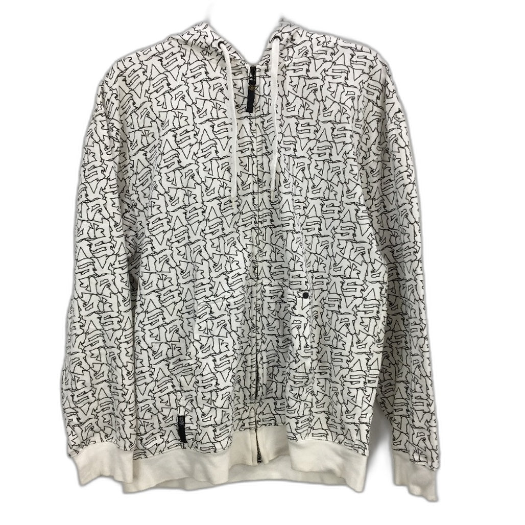 Vans Graffiti Print Full Zip Fleece White Hooded Jacket Mens Size Medium