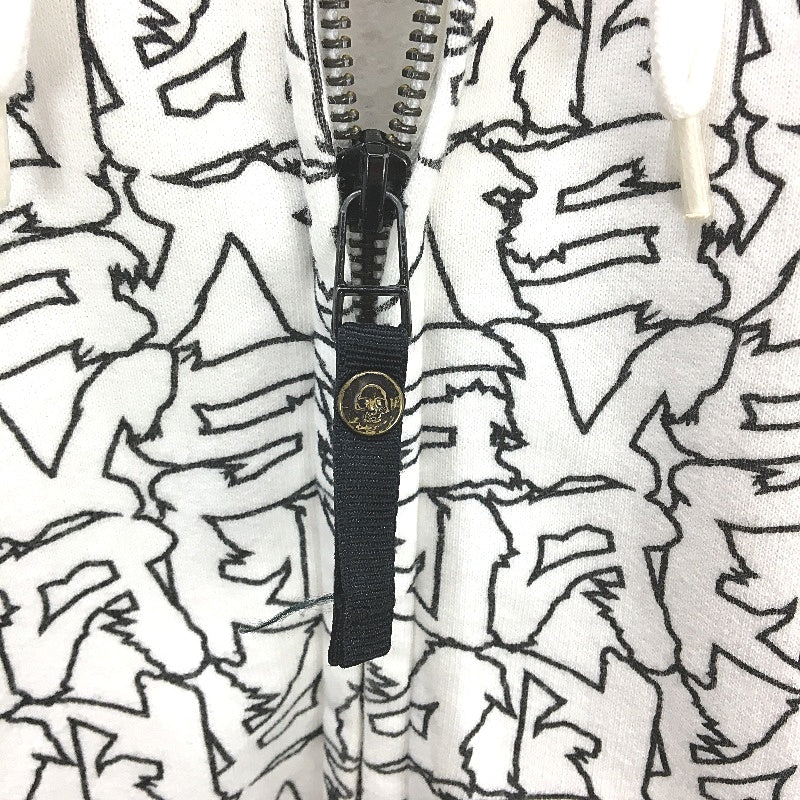 Vans Graffiti Print Full Zip Fleece White Hooded Jacket Mens Size Medium