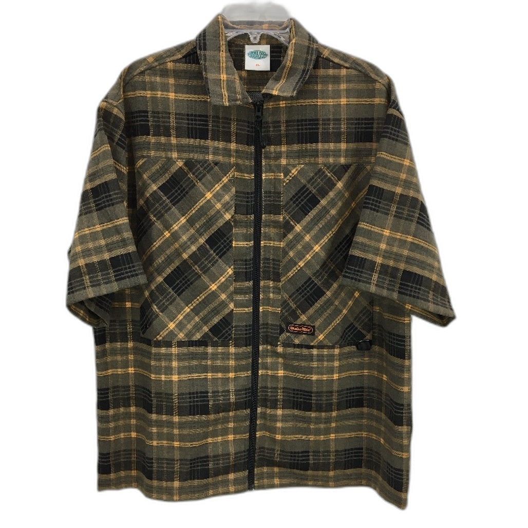 Snake Hole Plaid Runner Orange Black Boxy Zip-Thru Shirt Mens Size XL NEW