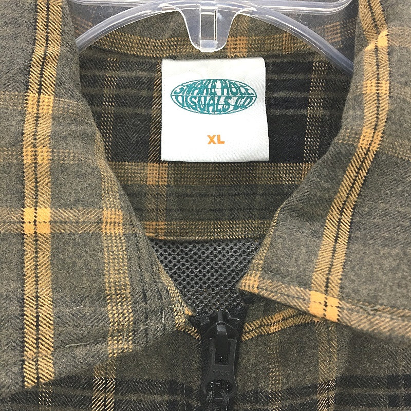 Snake Hole Plaid Runner Orange Black Boxy Zip-Thru Shirt Mens Size XL NEW