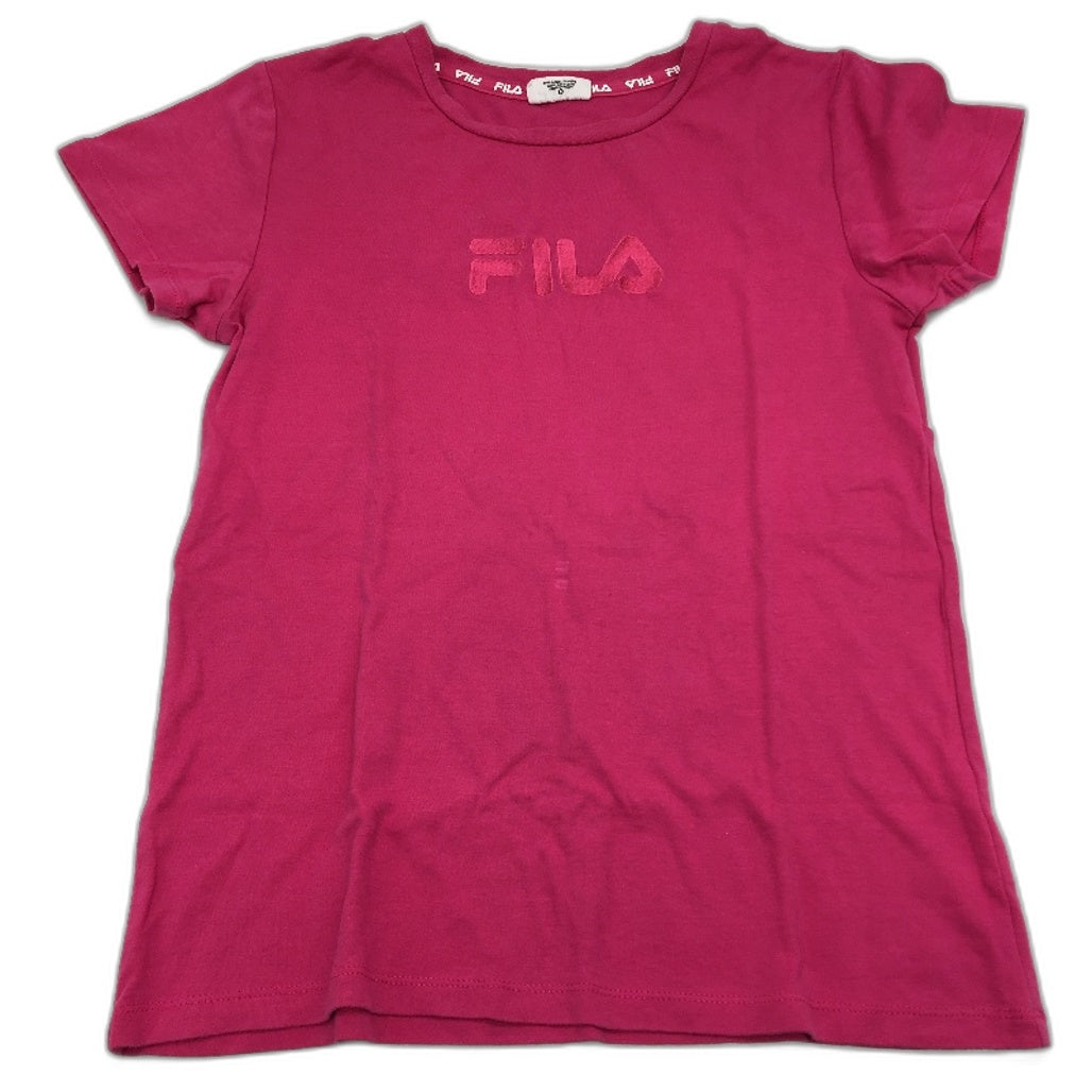 FILA Embroidered Logo Standard Slim Fit Magenta T-Shirt Ladies Size 8