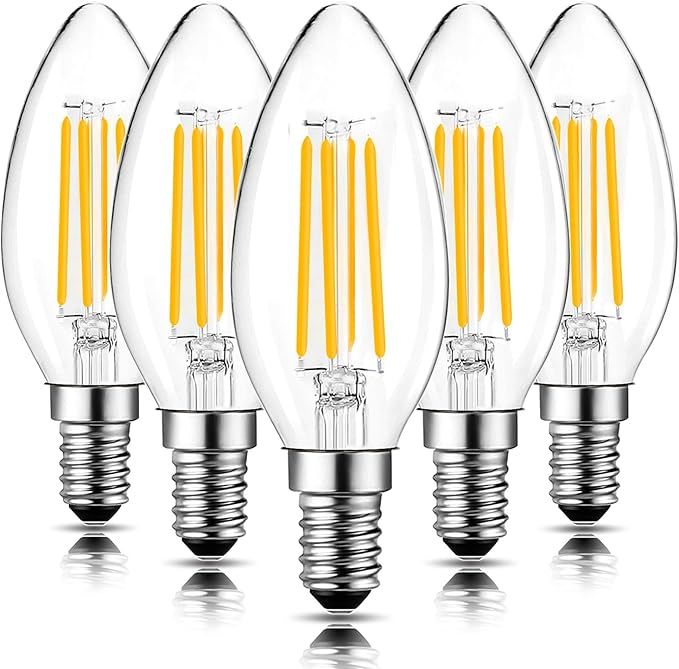 ROMANJOY 5 Pack Dimmable C35 LED Filament Candle Light Bulb E14 6W 2700K NEW
