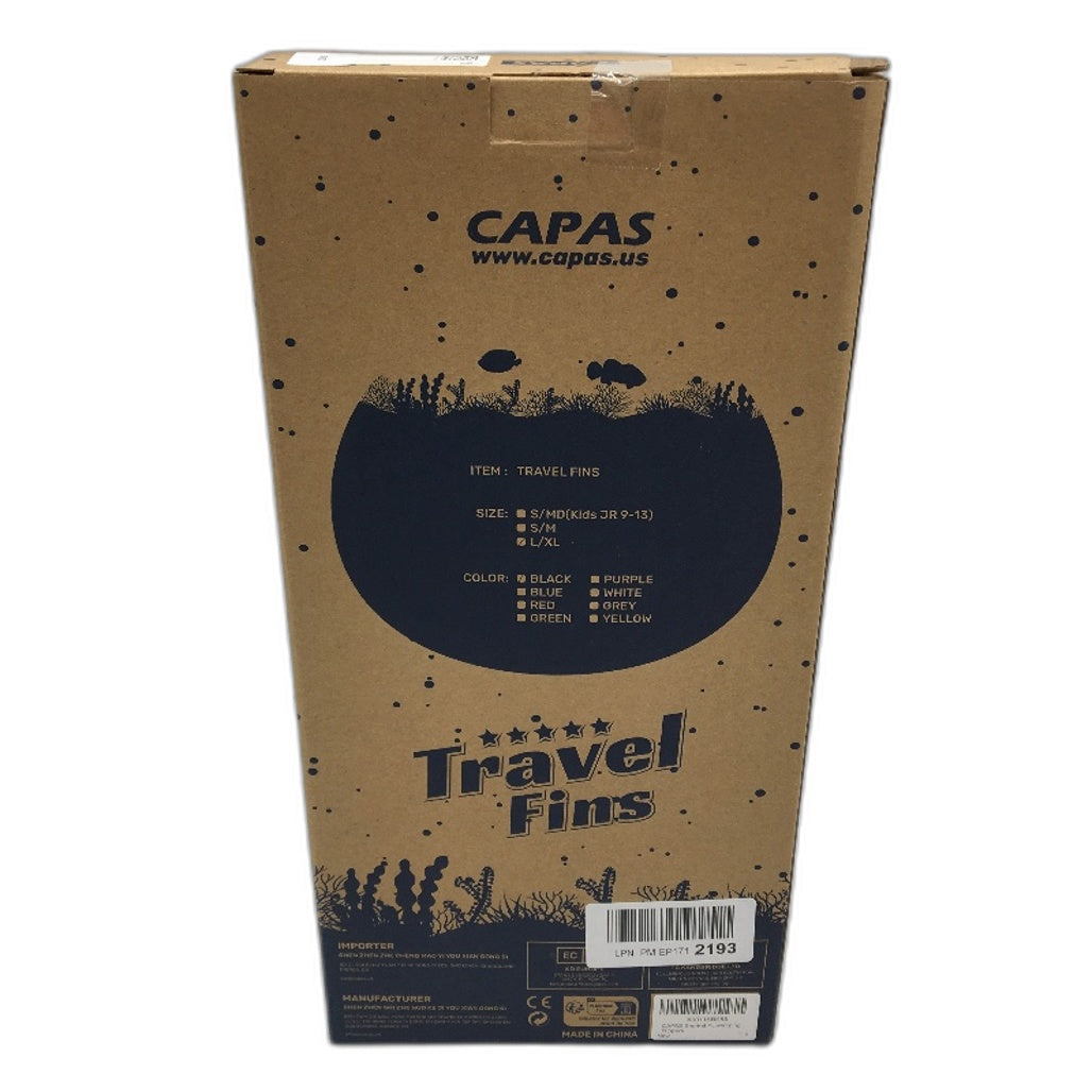 CAPAS Snorkel Swim Fins Flippers Adjustable Size L/XL Men 9-13 Women 10-14 NEW