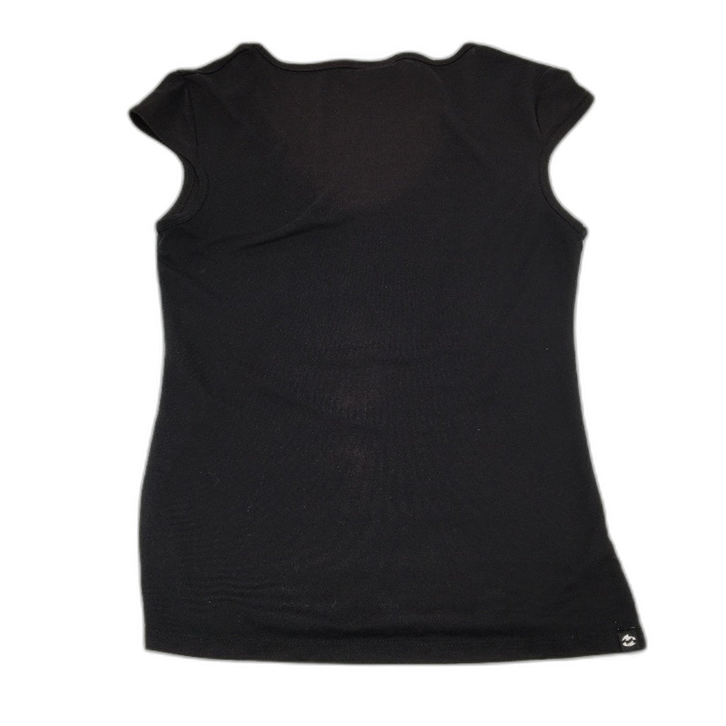 Billabong Black V-Neck Printed Logo Mini Sleeve T-Shirt Ladies Size 12