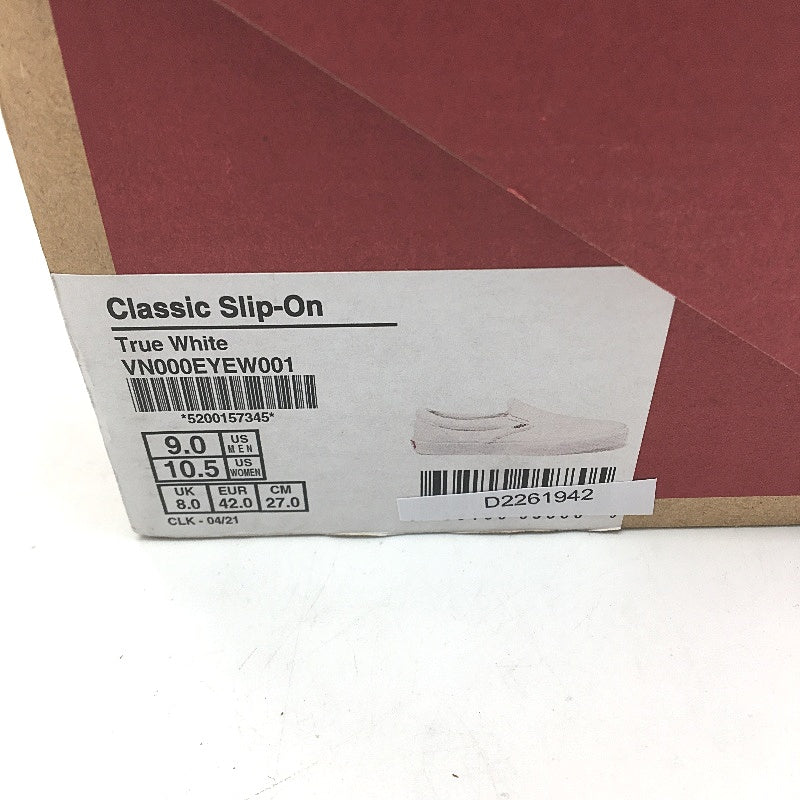 Vans White Classic Slip On Old Skool Skate Shoes Unisex US M9 L10.5 EU 42 NEW