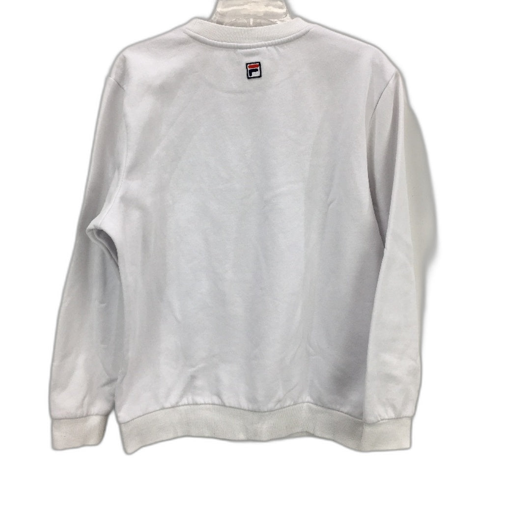FILA Logo Print White Cotton Blend Brushed Fleece Sweatshirt Men Size Small