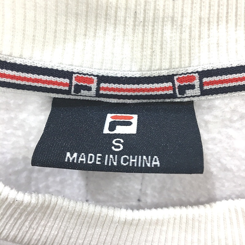 FILA Logo Print White Cotton Blend Brushed Fleece Sweatshirt Men Size Small