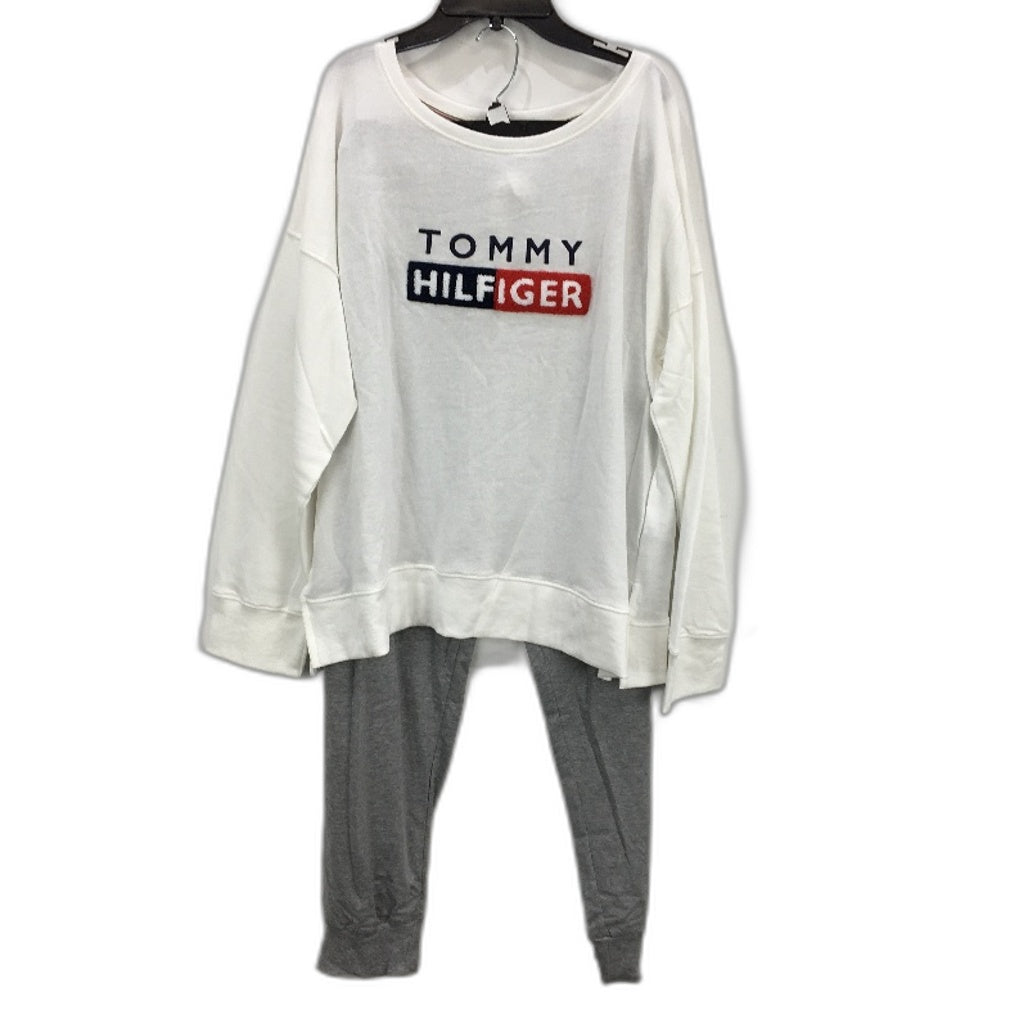 Tommy Hilfiger 2 Piece French Terry White Grey Pyjama Set Ladies Size XL NEW