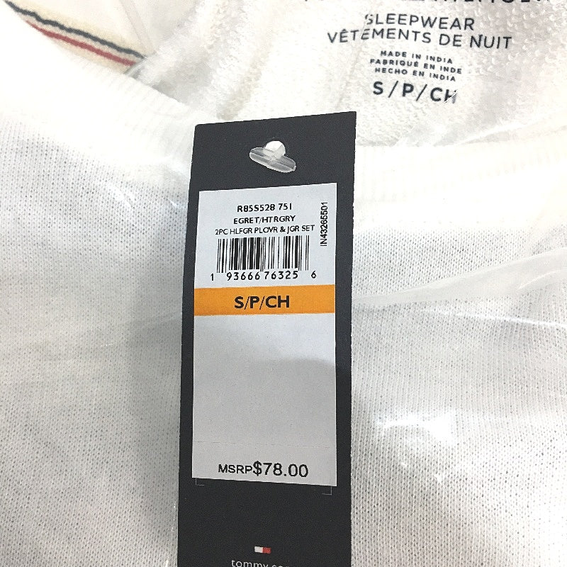 Tommy Hilfiger 2 Piece French Terry White Grey Pyjama Set Ladies Size Small NEW