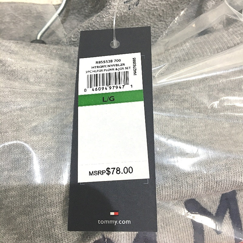 Tommy Hilfiger 2 Piece French Terry Grey Navy Pyjama Set Ladies Size Large NEW