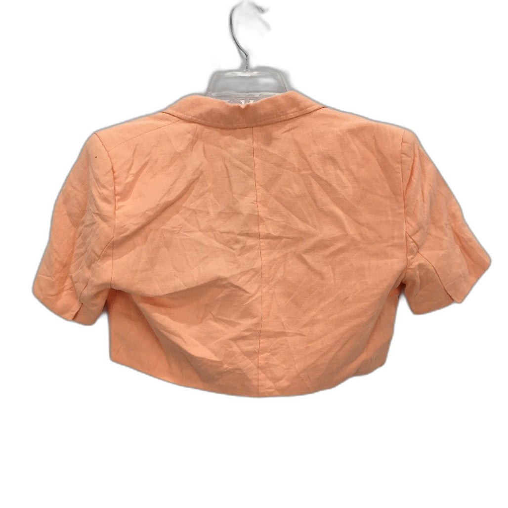 Zara Linen Peach Pink Cropped Single Breasted Blazer Top Ladies Size Medium