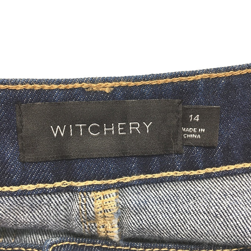 Witchery Hi Rise Deep Indigo Blue Denim Midi Skirt Ladies Size AU 14