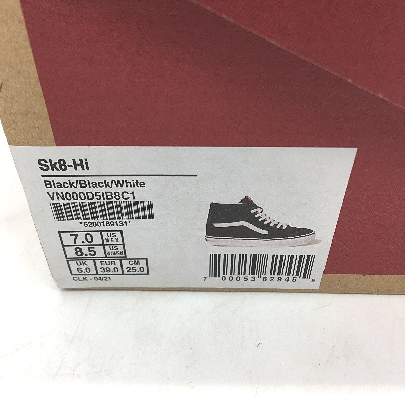 Vans Black & White Canvas Sk8-HI Skate Sneakers Unisex US Mens 7 L8.5 EU 39 NEW