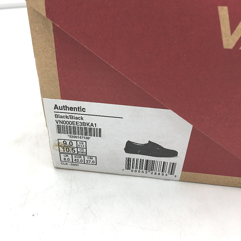 Vans All Black Authentic Lace Up Low Top Skate Shoes Unisex US M9 L10.5 EU42 NEW
