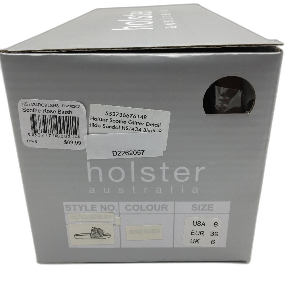 Holster Australia Sooth Rose Blush Glitter Detail Slides Ladies AU 8 EU 39 NEW