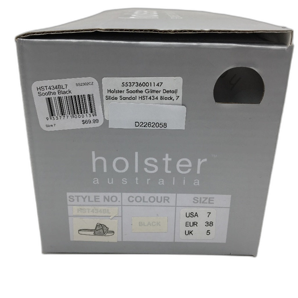 Holster Australia Sooth Black Glitter Detail Slide Sandals Ladies AU 7 EU 38 NEW