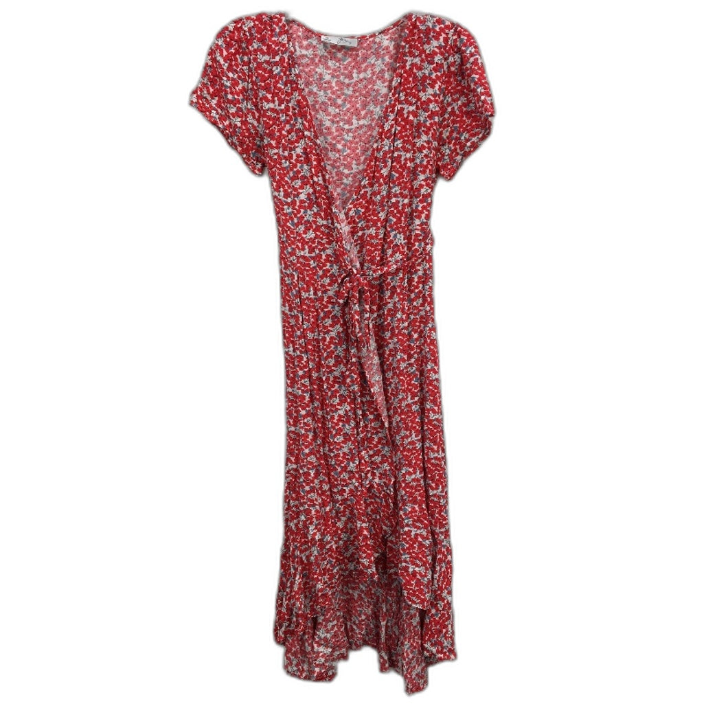 Yours Truly Open Front Lace Up Red Floral Wrap Dress Ladies Size AU 10