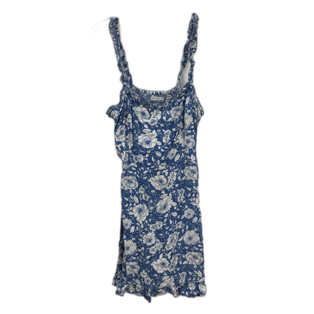 Ghanda 1984 Frilly Ruched Back Blue Floral Mini Dress Ladies Size Large