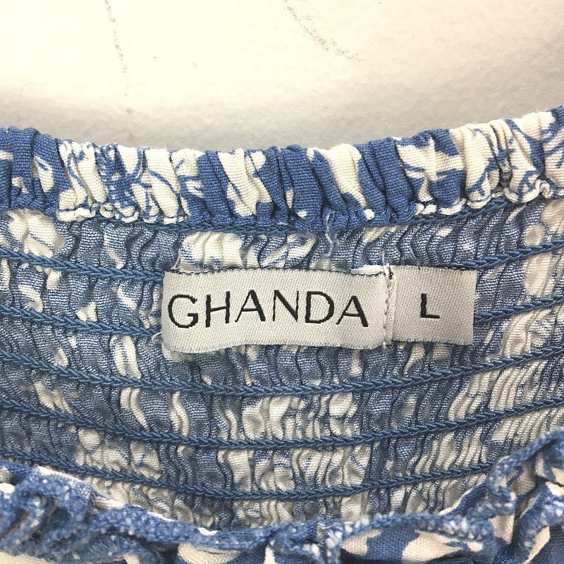 Ghanda 1984 Frilly Ruched Back Blue Floral Mini Dress Ladies Size Large