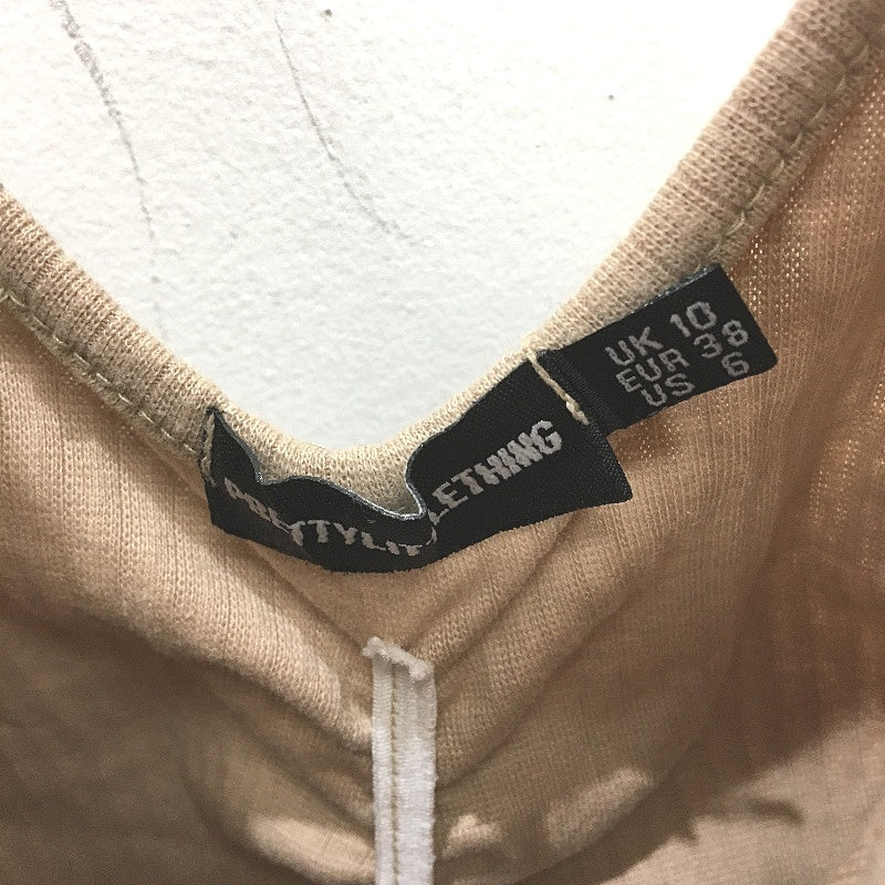 Pretty Little Thing Strappy Rib Ruched Beige Bodycon Dress Ladies Size AU 10