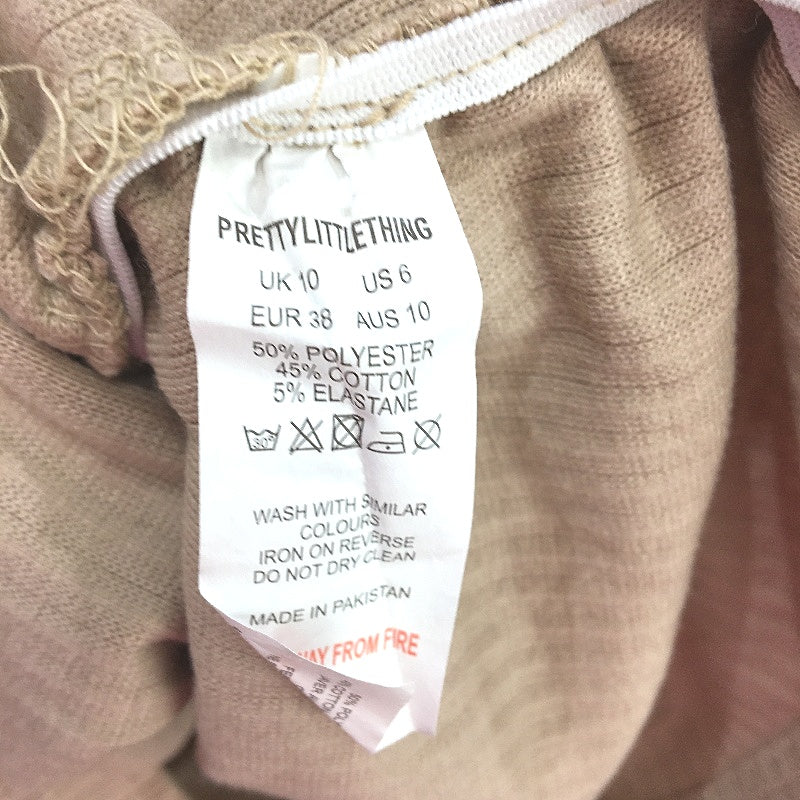 Pretty Little Thing Strappy Rib Ruched Beige Bodycon Dress Ladies Size AU 10