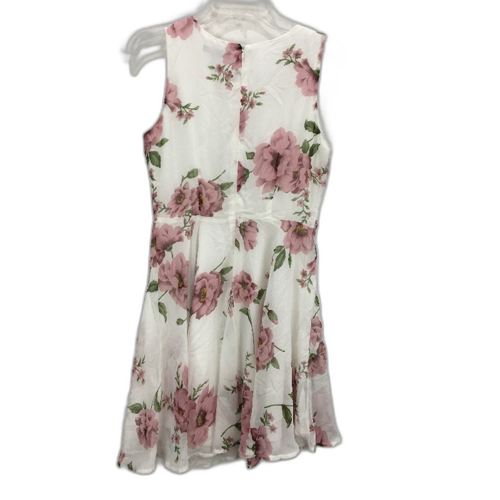 Caroline Morgan A Line White Pink Floral Sleeveless Mini Dress Ladies Size 8