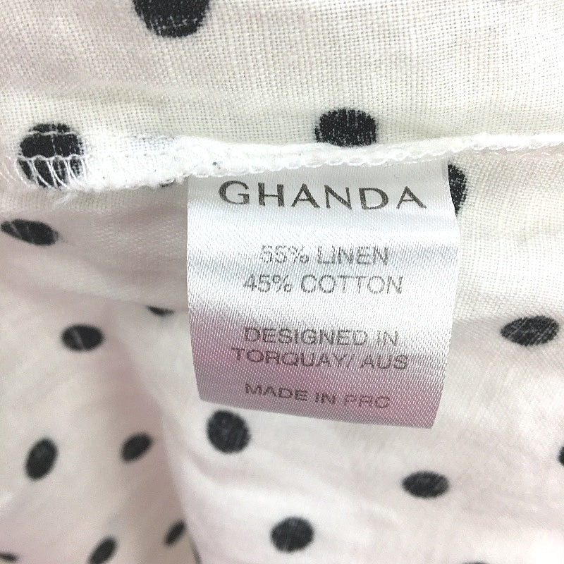 Ghanda Strappy Black Polka Dot Linen Blend White Mini Dress Ladies Size Medium