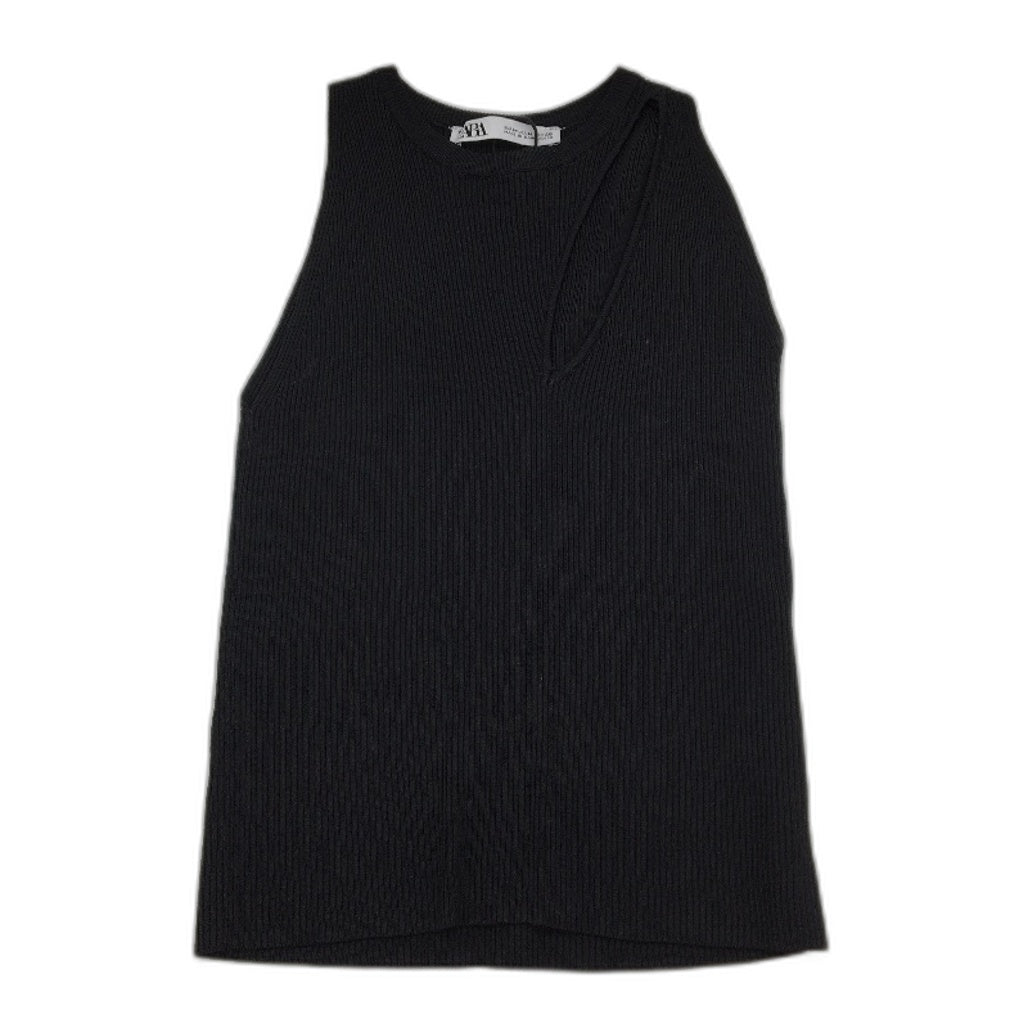 Zara Asymmetrical Ribbed Slim Fit Black Cutout Sleeveless Top Ladies Size Medium