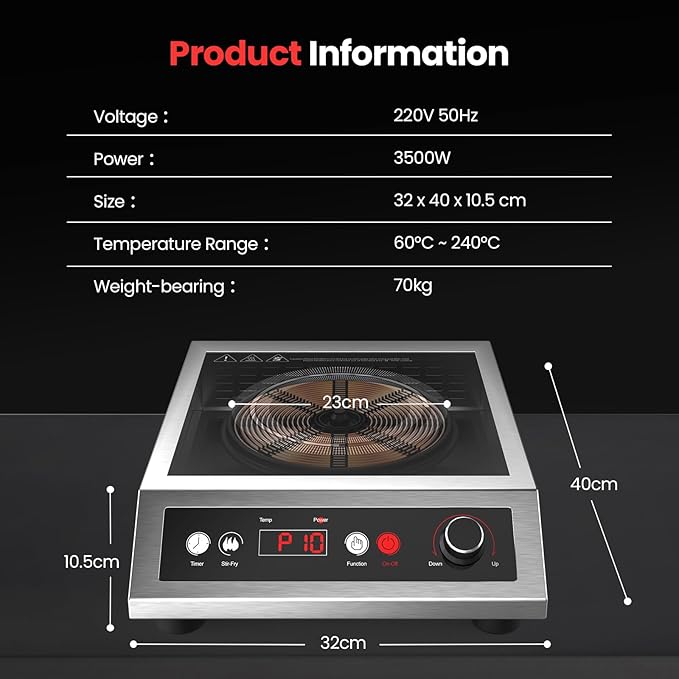 3500W 250V 50Hz Stainless Steel Commercial Induction Electric Stove Cooktop NEW