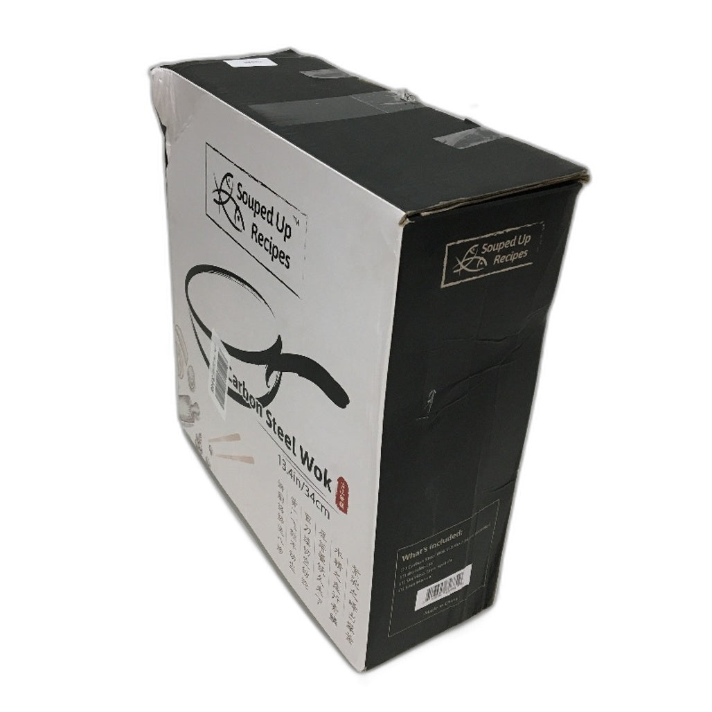 Souped Up Recipes 13.4 Inch Preseasoned Carbon Steel Wok with Wooden Lid DEMO