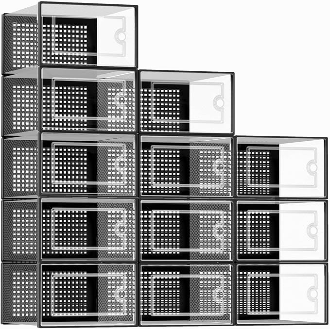 Kuject 12 Pack Clear Plastic Stackable Shoe Storage Organiser with Lids NEW