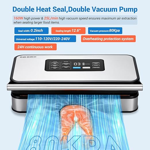 Inkbird INK-VS04 Home Food Dual Pump Motors Vacuum Sealer 12.4 Inch Seal NEW
