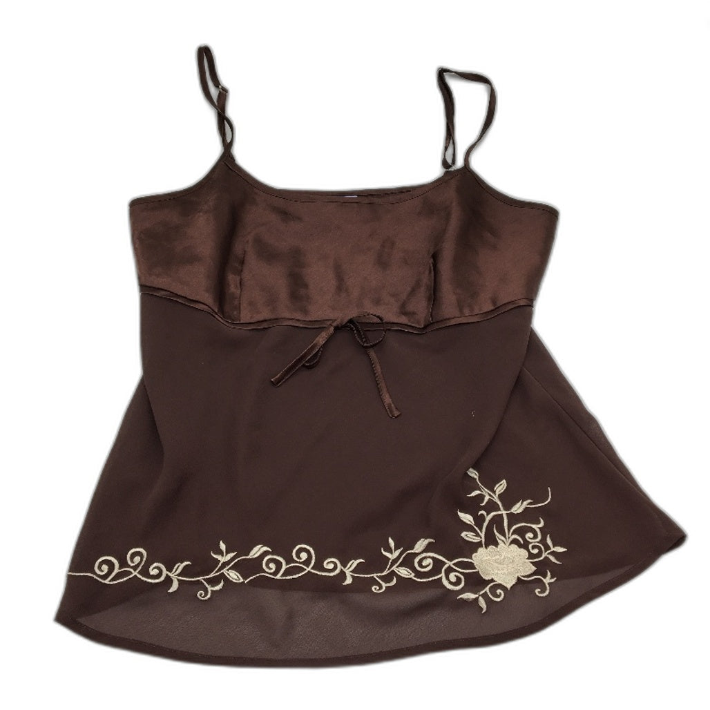 Short Stories Mesh Embroidered Floral Detail Brown Short Cami Ladies Size 12