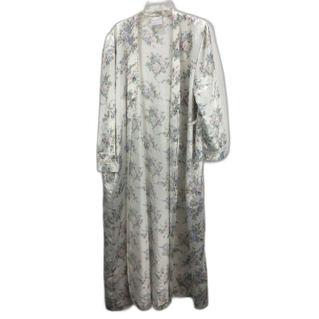 Givoni Vintage Style Satin White Floral Dressing Gown Ladies Size Medium