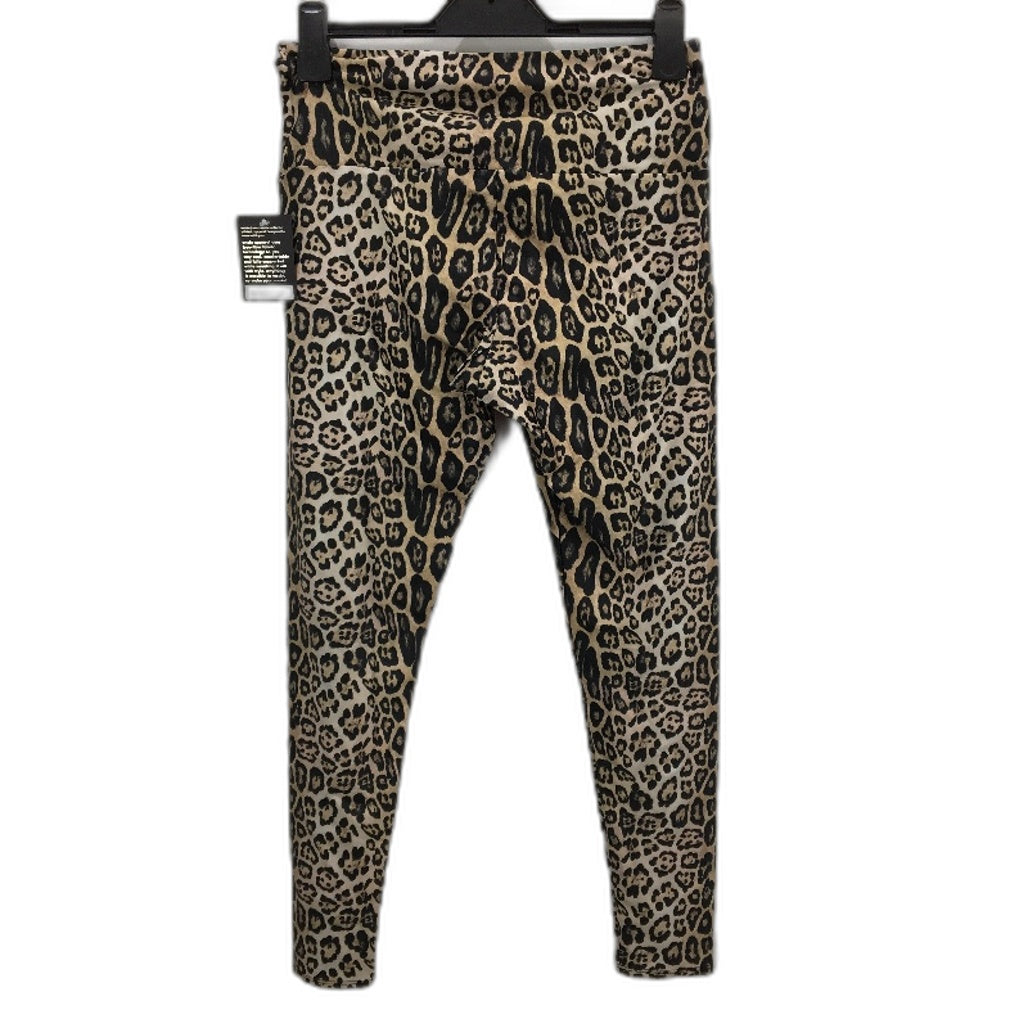 Onzie Leopard Print Satin Brown High Rise Leggings Ladies Size Large NEW