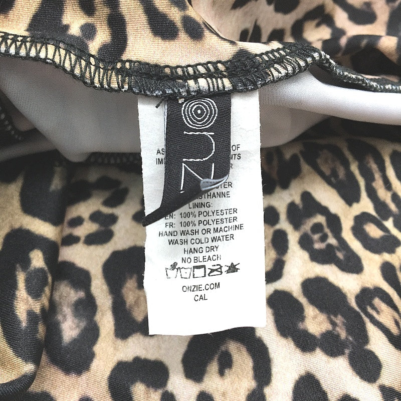 Onzie Leopard Print Satin Brown High Rise Leggings Ladies Size Large NEW