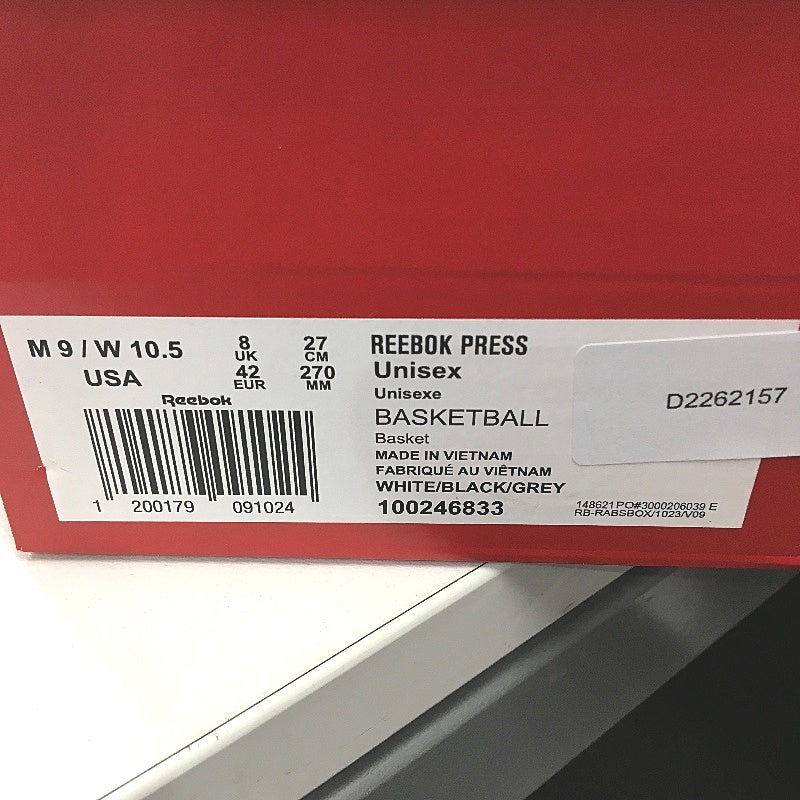 Reebok Press White Fabric Basketball Sneakers Unisex US M9 W 10.5 EU 42 NEW