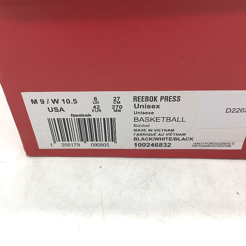 Reebok Press Black Fabric Basketball Sneakers Unisex US M9 W 10.5 EU 42 NEW