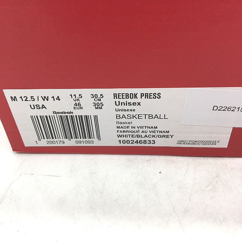 Reebok Press White Fabric Basketball Sneakers Unisex US M12.5 W14 EU 46 NEW