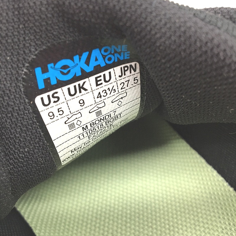 Hoka Black & Green Bondi 7 Running Thick Sole Sneakers Mens Size US 9.5 EU43 NEW