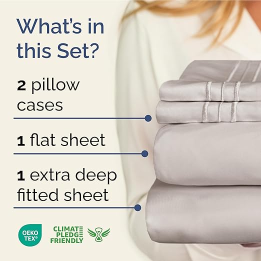 CGK Linens Queen Size Microfibre 4PCS Sheets & 2 Pillowcases Set Light Grey NEW