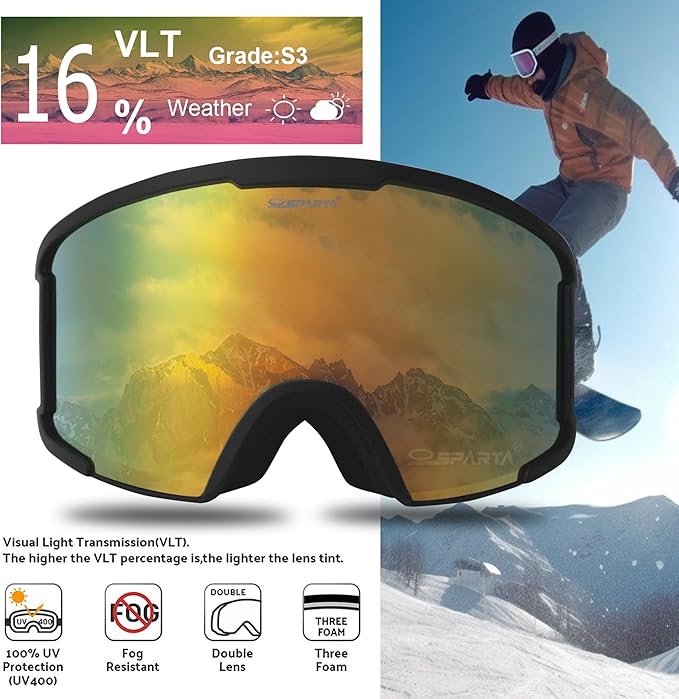 Outdoor Sparta Snow Sports Ski Goggles Helmet Compatible 100% UV Protection NEW