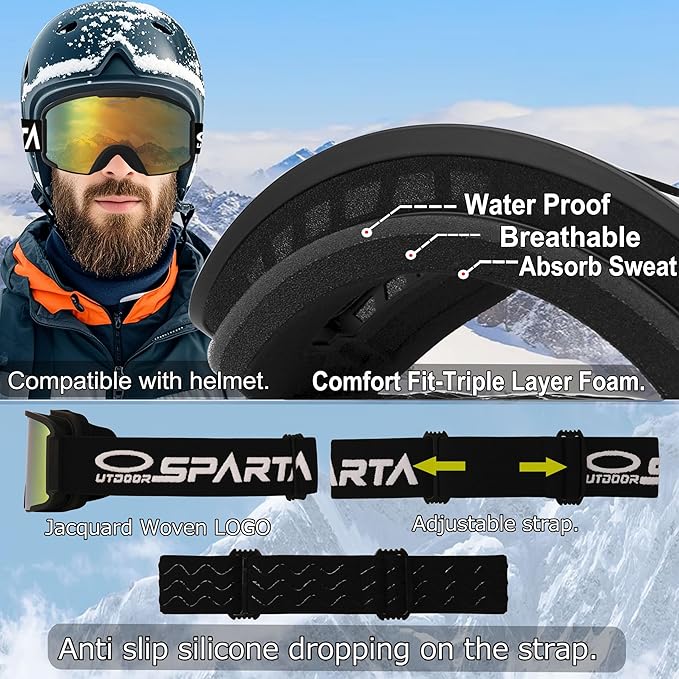 Outdoor Sparta Snow Sports Ski Goggles Helmet Compatible 100% UV Protection NEW