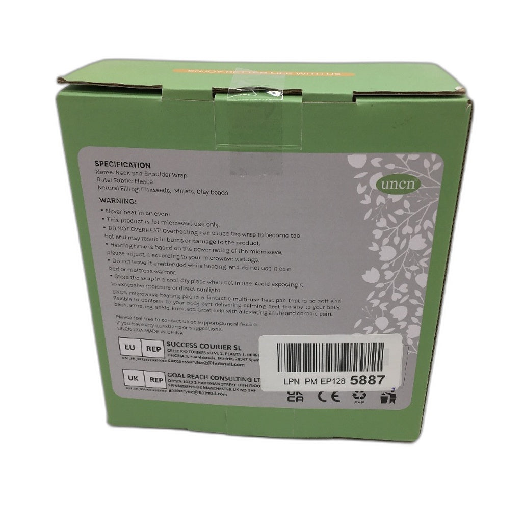 Uncn Microwavable Heating Pad Wheat Bag For Neck Shoulders Back Pain Relief NEW