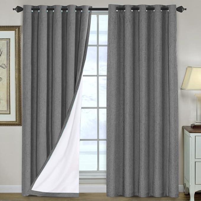 Smarcute 2 Pair Pack 100% Blackout Curtains Thermal Insulated Textured Grey NEW