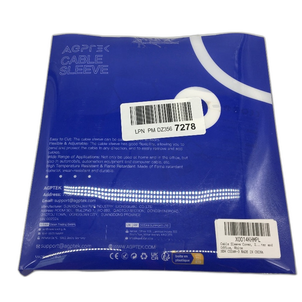 AGPTEK 2 Pack 5Ft Cable Sleeve Cover Cord Management Under Desk Wire Hider NEW