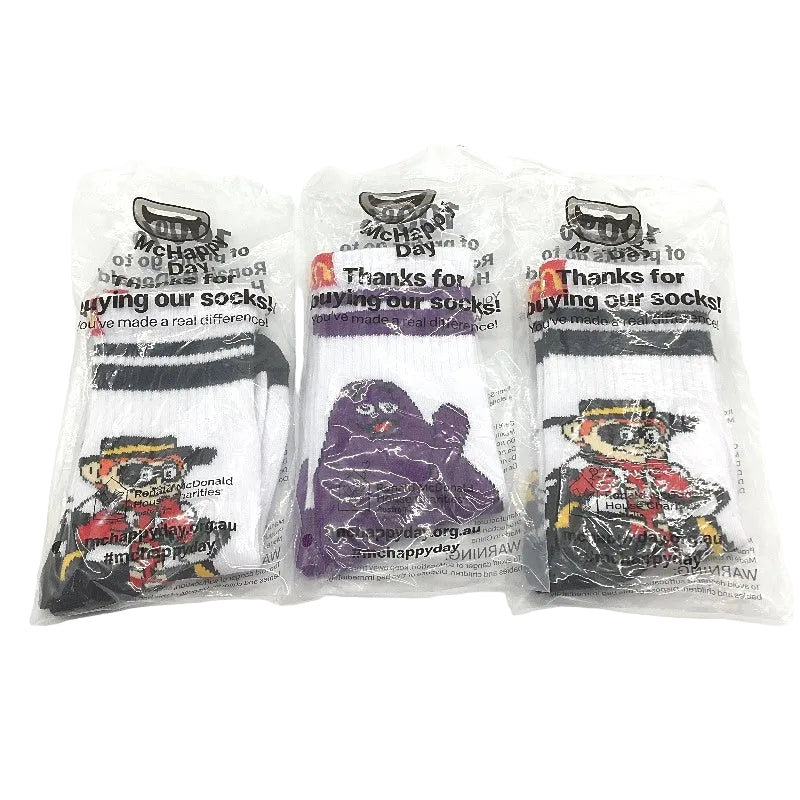 McDonald's McHappy Day Silly Socks 3 Pack 1x Grimace & 2x Hamburglar Kids OS NEW