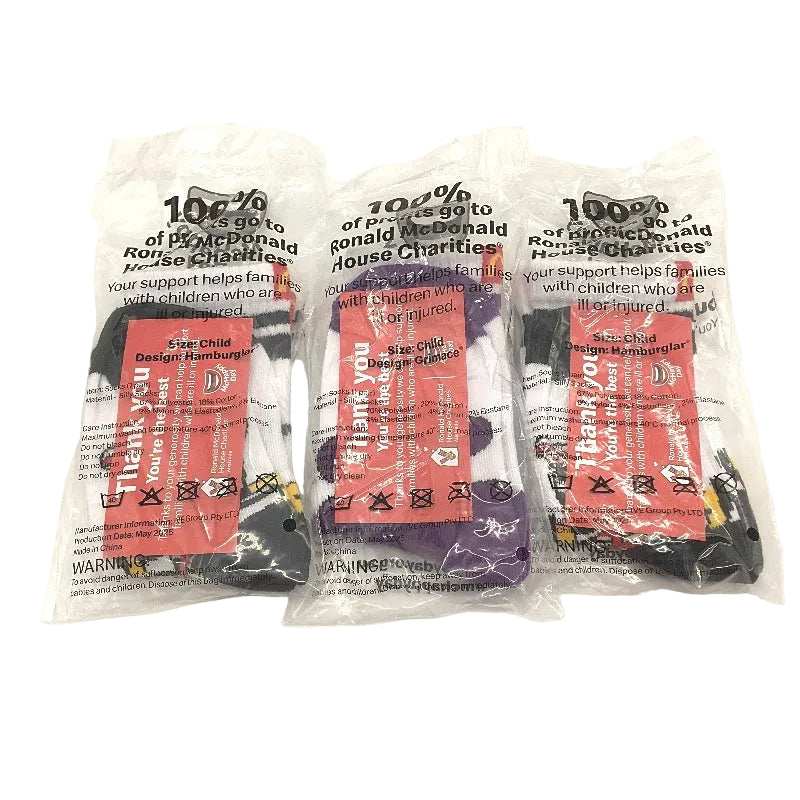 McDonald's McHappy Day Silly Socks 3 Pack 1x Grimace & 2x Hamburglar Kids OS NEW