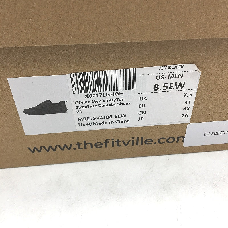 FitVille Black Easytop Strap Ease Diabetic Sneaker Shoes Mens US 8.5EW EU 41NEW