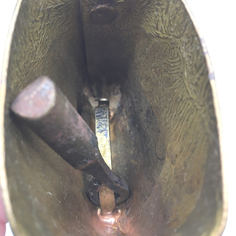 VINTAGE Red Vinyl Hanging Brass Coloured Metal Cow Bell